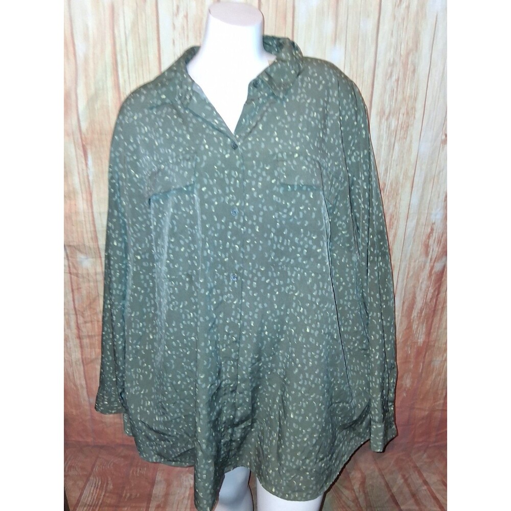 Evri Green Geometric Long Sleeve Button Up Blouse Sz 3X
